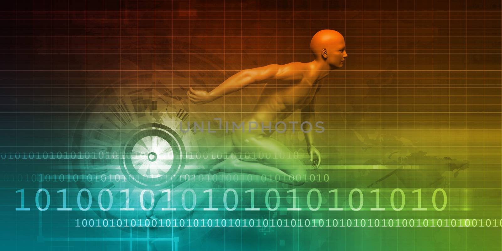 Man Racing on a Technology Background as Art