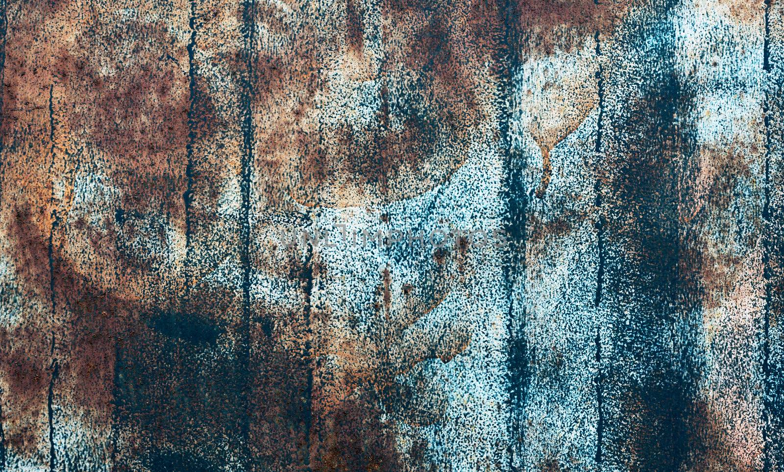Rusted blue painted metal wall. Detailed photo texture