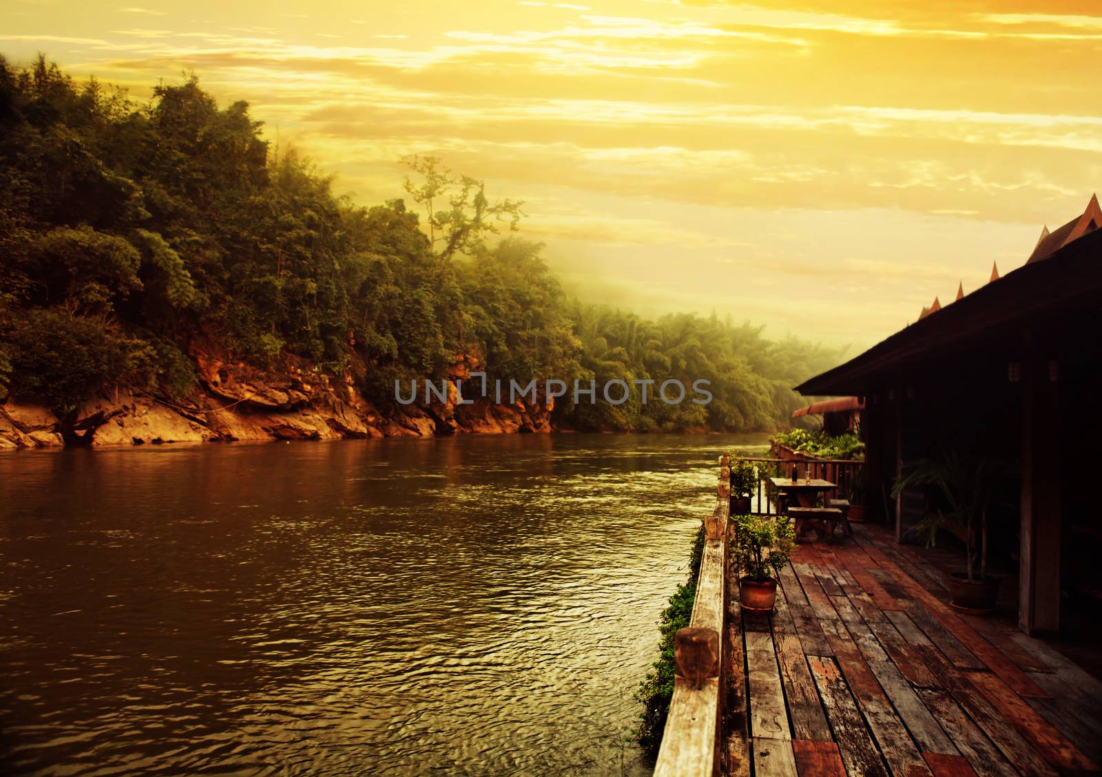 Kwai river in Thailand at morning