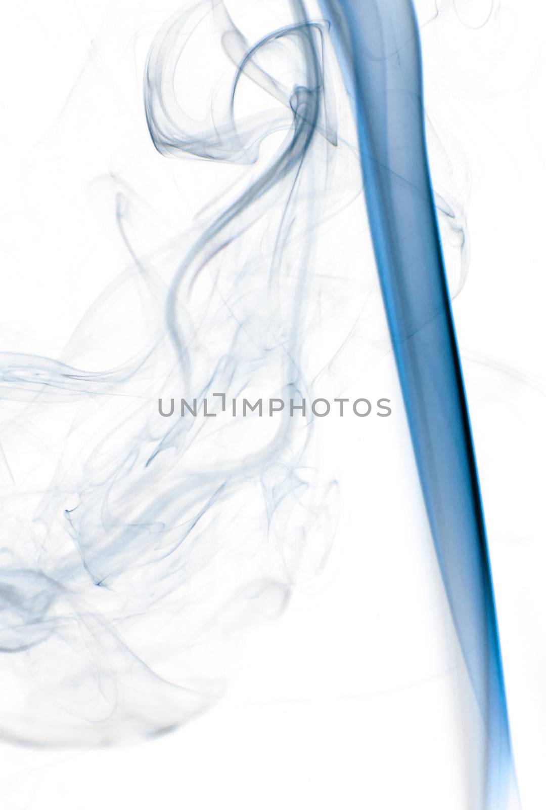 Blue insence smoke on white background, graphic resource.