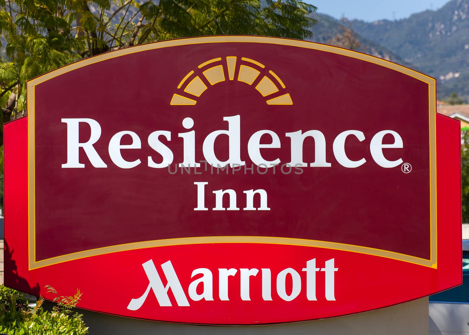 SANTA ANITA, CA/USA - APRIL 16, 2016: Residence Inn by Marriot sign and logo. Residence Inn by Marriott is a brand of extended stay hotels.