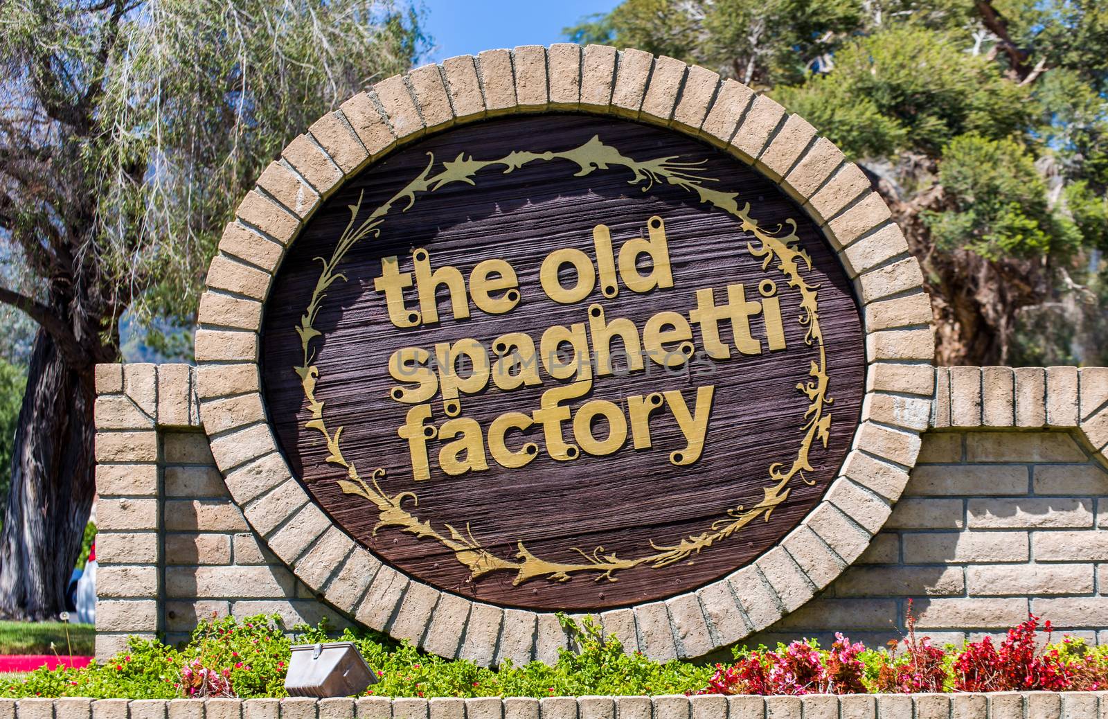 MONROVIA, CA/USA - APRIL 16, 2016: The Old Spaghetti Factory sign and logo. The Old Spaghetti Factory is an Italian-style chain restaurant.