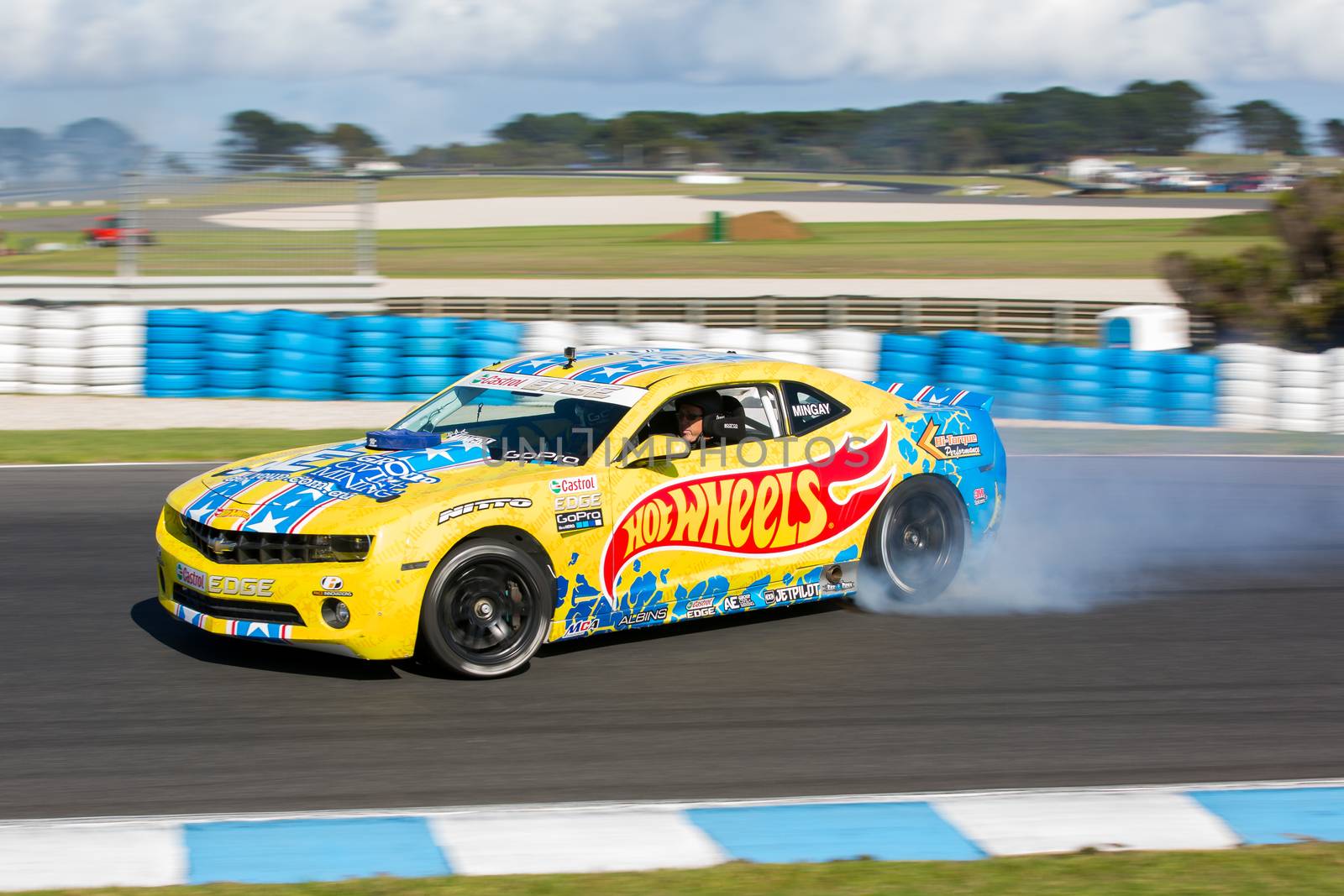 PHILLIP ISLAND, MELBOURNE/AUSTRALIA - 17 APRIL 2016: Hot Wheels drivers entertain crowds at the V8 Supercars at Phillip Island.