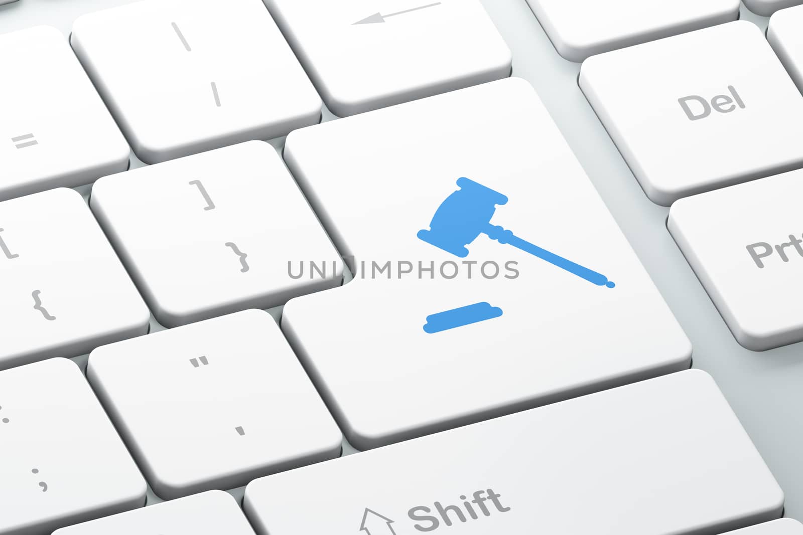 Law concept: Enter button with Gavel on computer keyboard background, 3D rendering