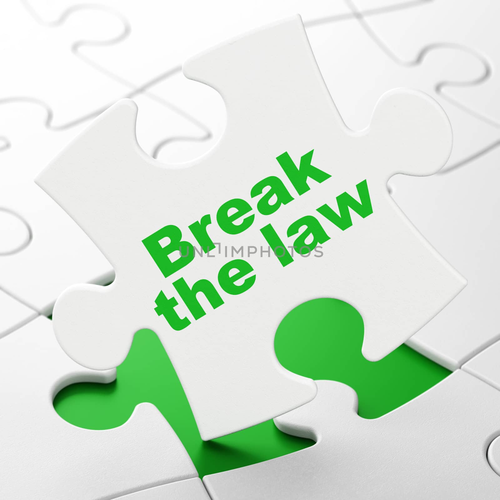 Law concept: Break The Law on White puzzle pieces background, 3D rendering