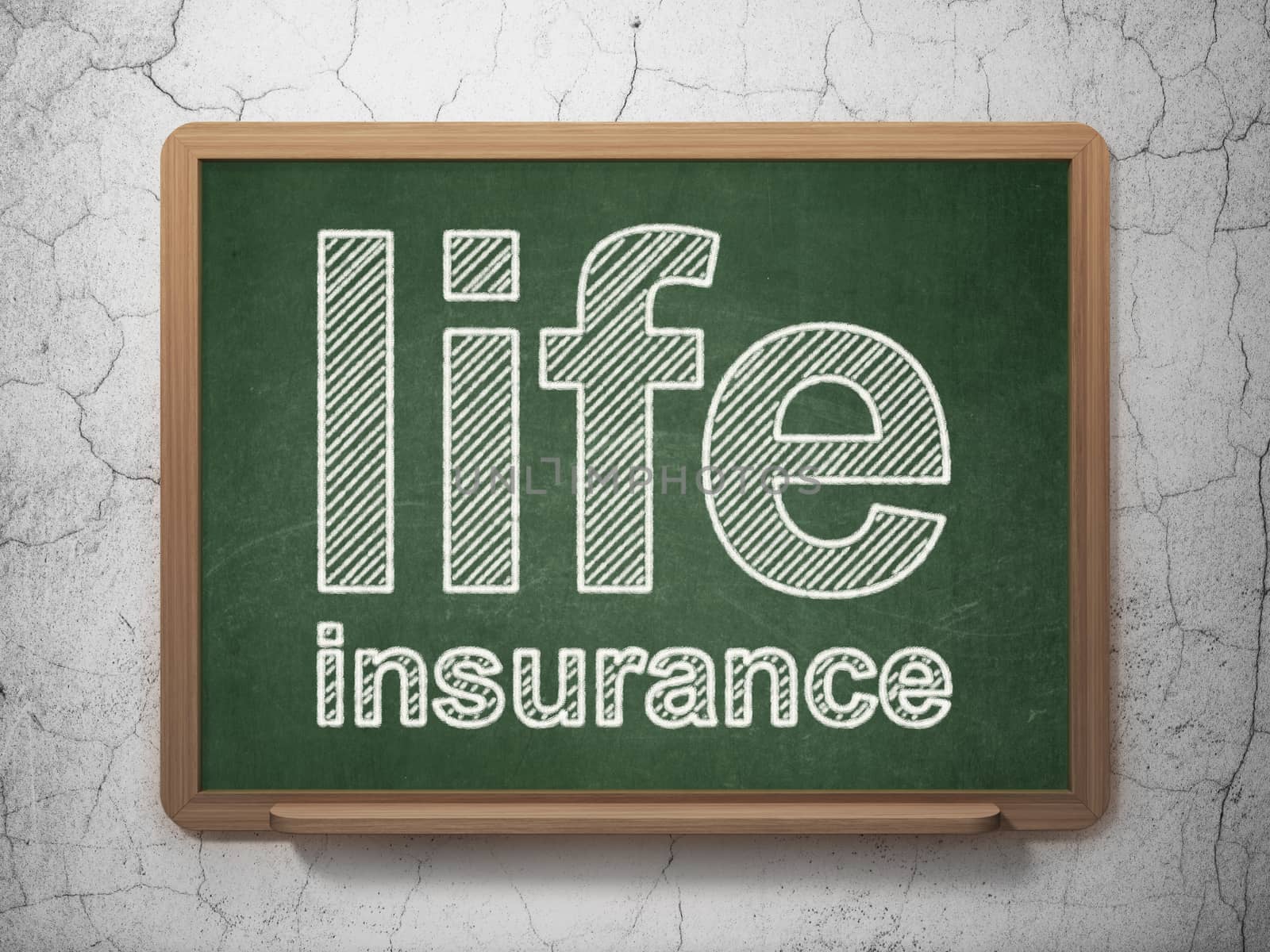 Insurance concept: text Life Insurance on Green chalkboard on grunge wall background, 3D rendering