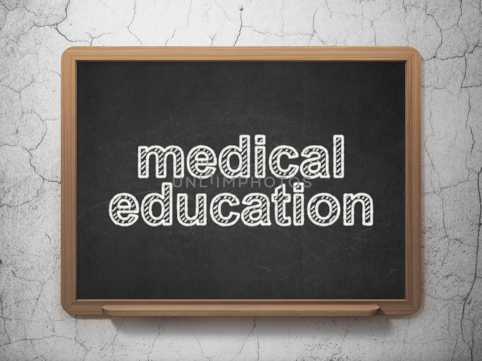 Learning concept: text Medical Education on Black chalkboard on grunge wall background, 3D rendering