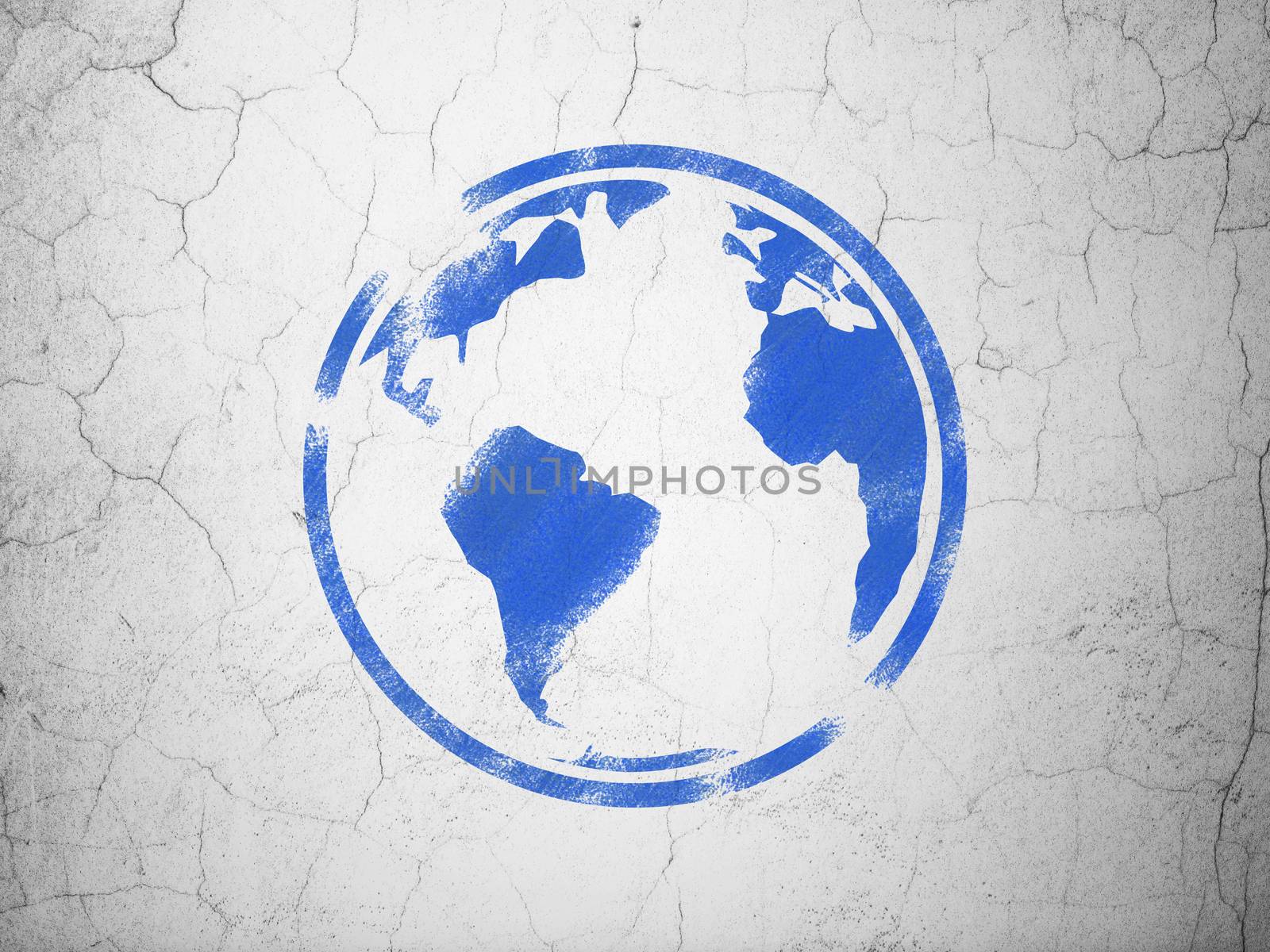 Science concept: Blue Globe on textured concrete wall background