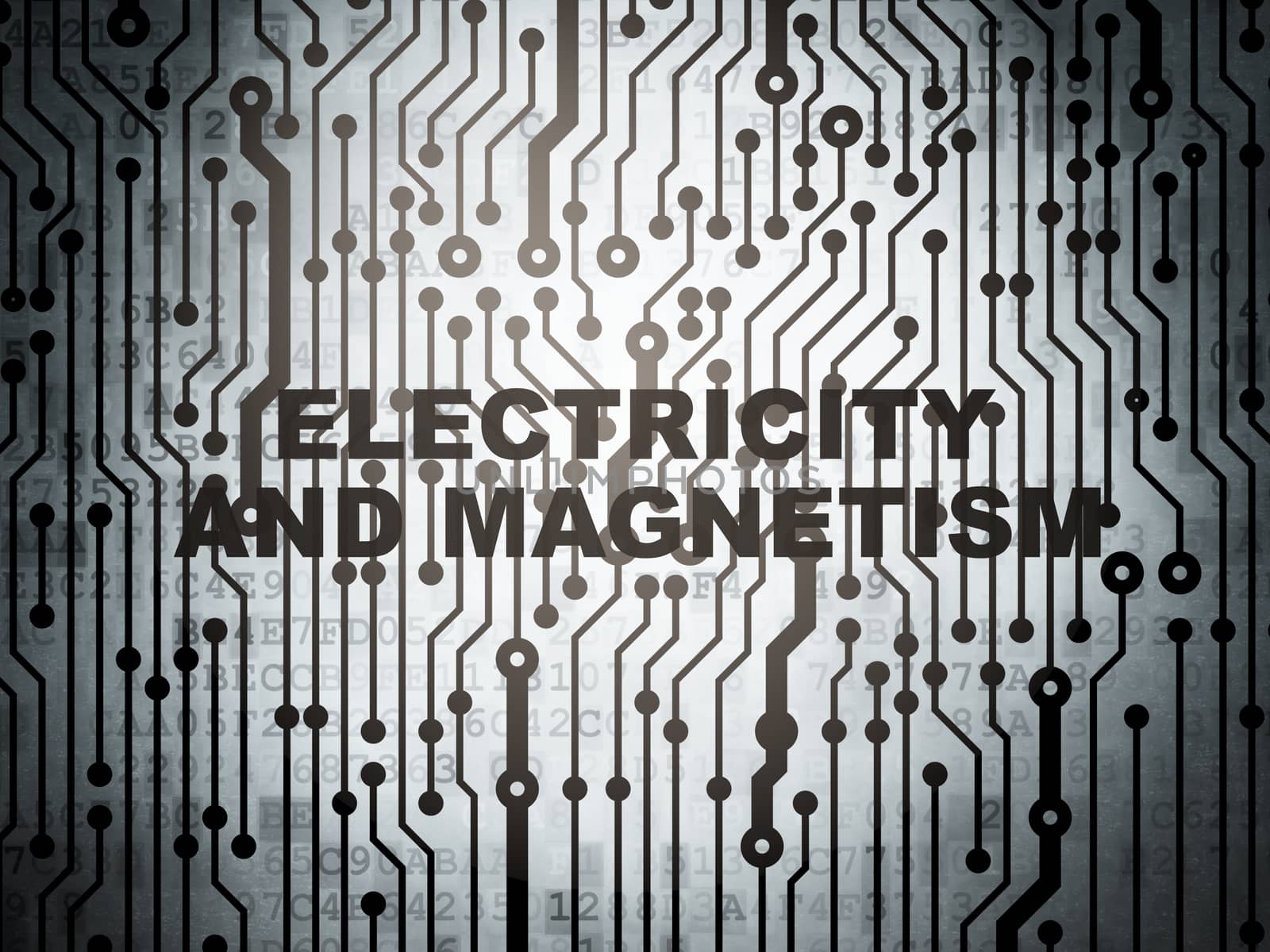 Science concept: circuit board with  word Electricity And Magnetism, 3D rendering