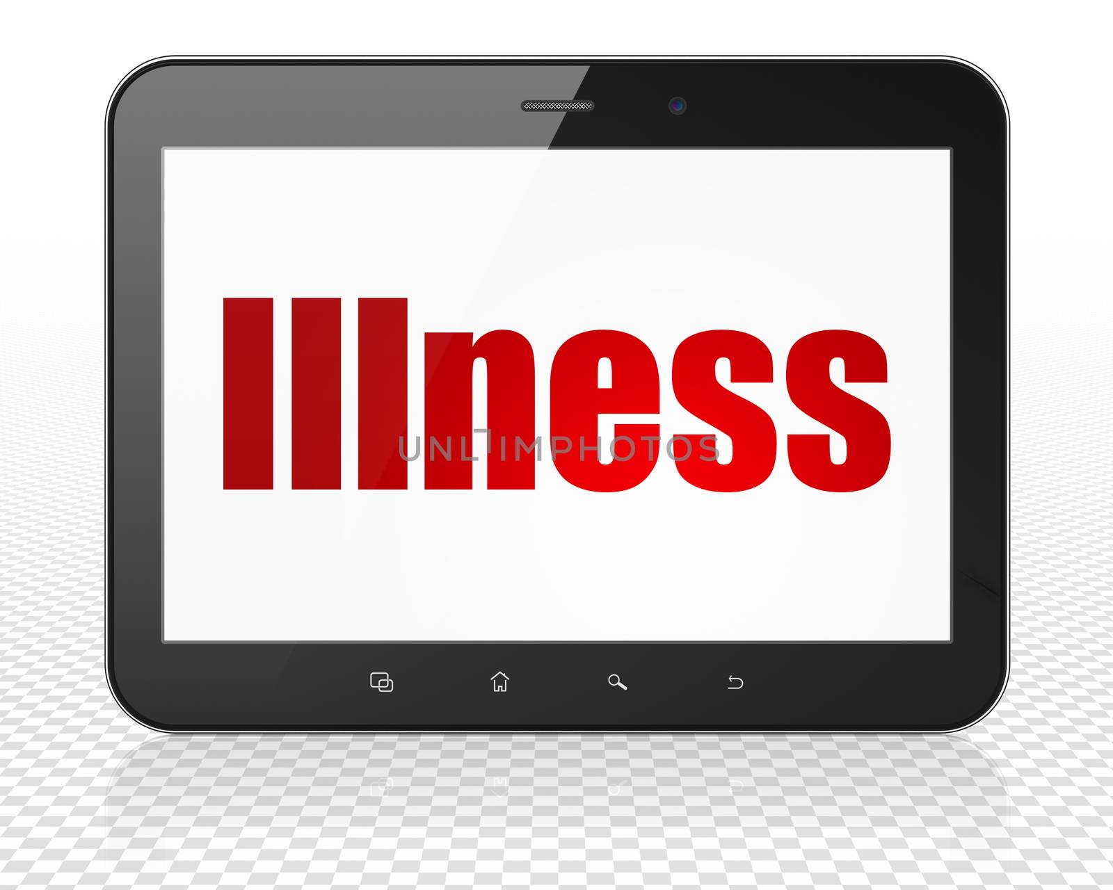 Health concept: Tablet Pc Computer with red text Illness on display, 3D rendering