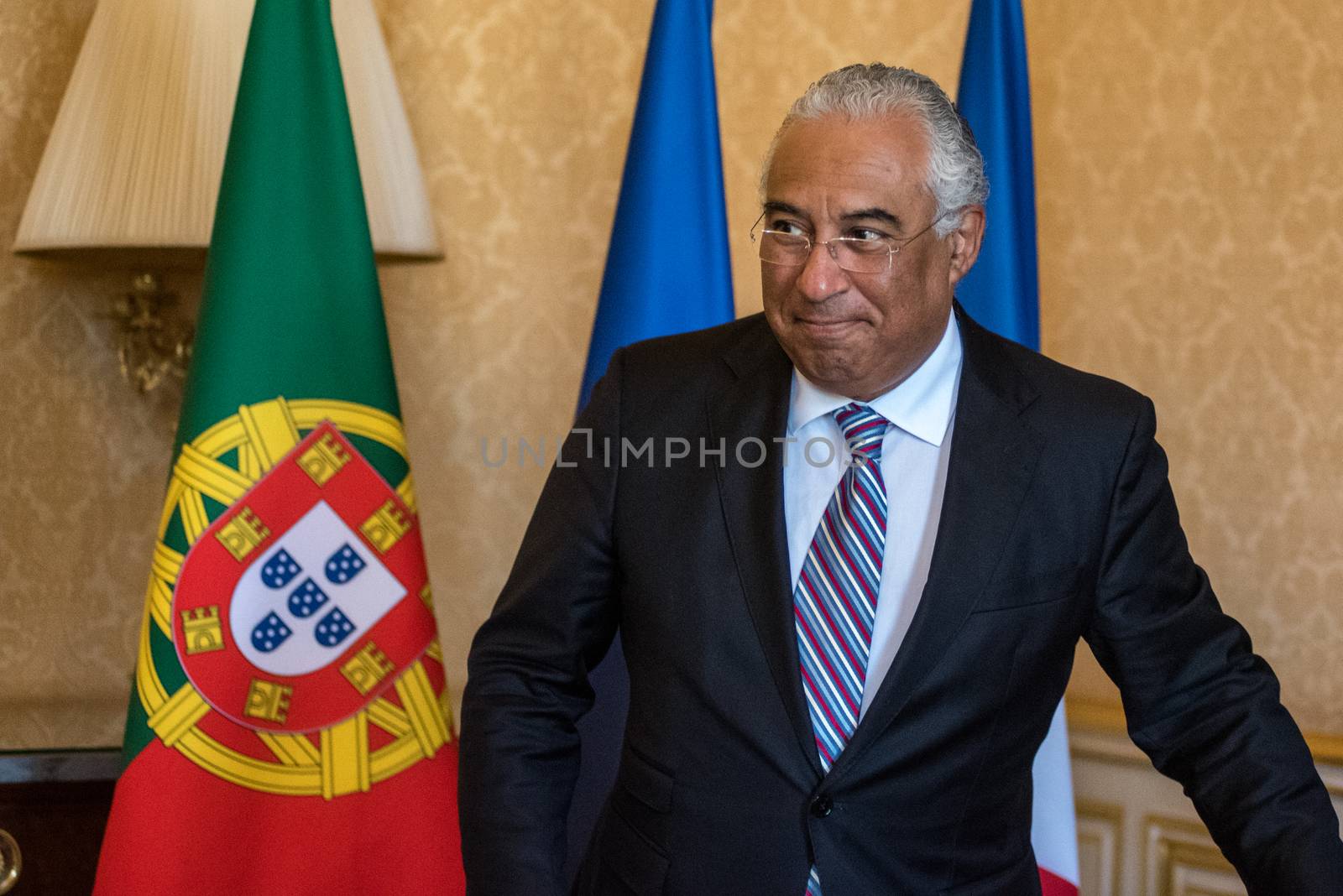 FRANCE, Paris : Portuguese Prime minister Antonio Costa attends a press conference at the Hotel Matignon on April 18, 2016 in Paris. 