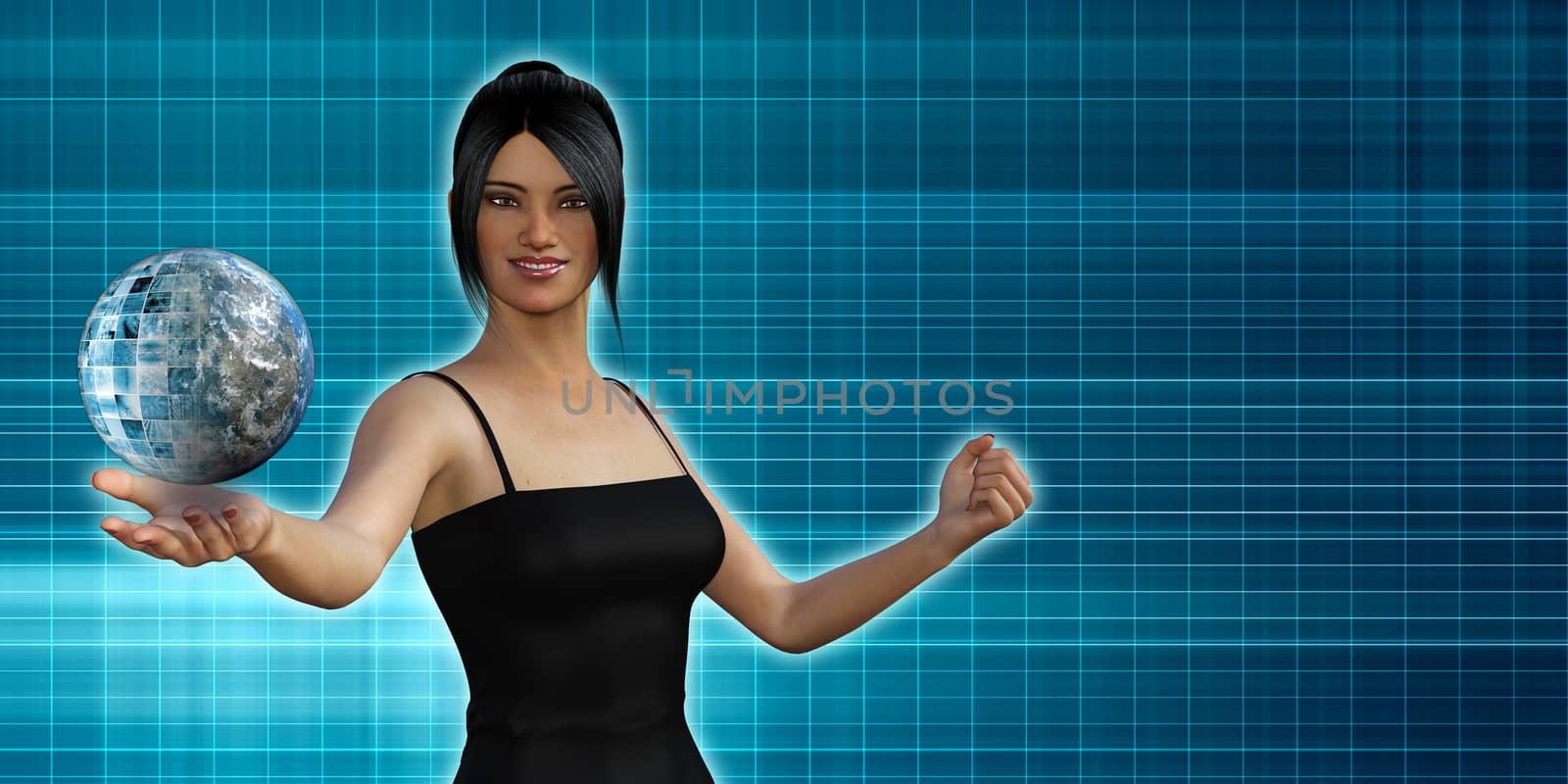 Global Communications with Woman Holding Globe in Her Palm