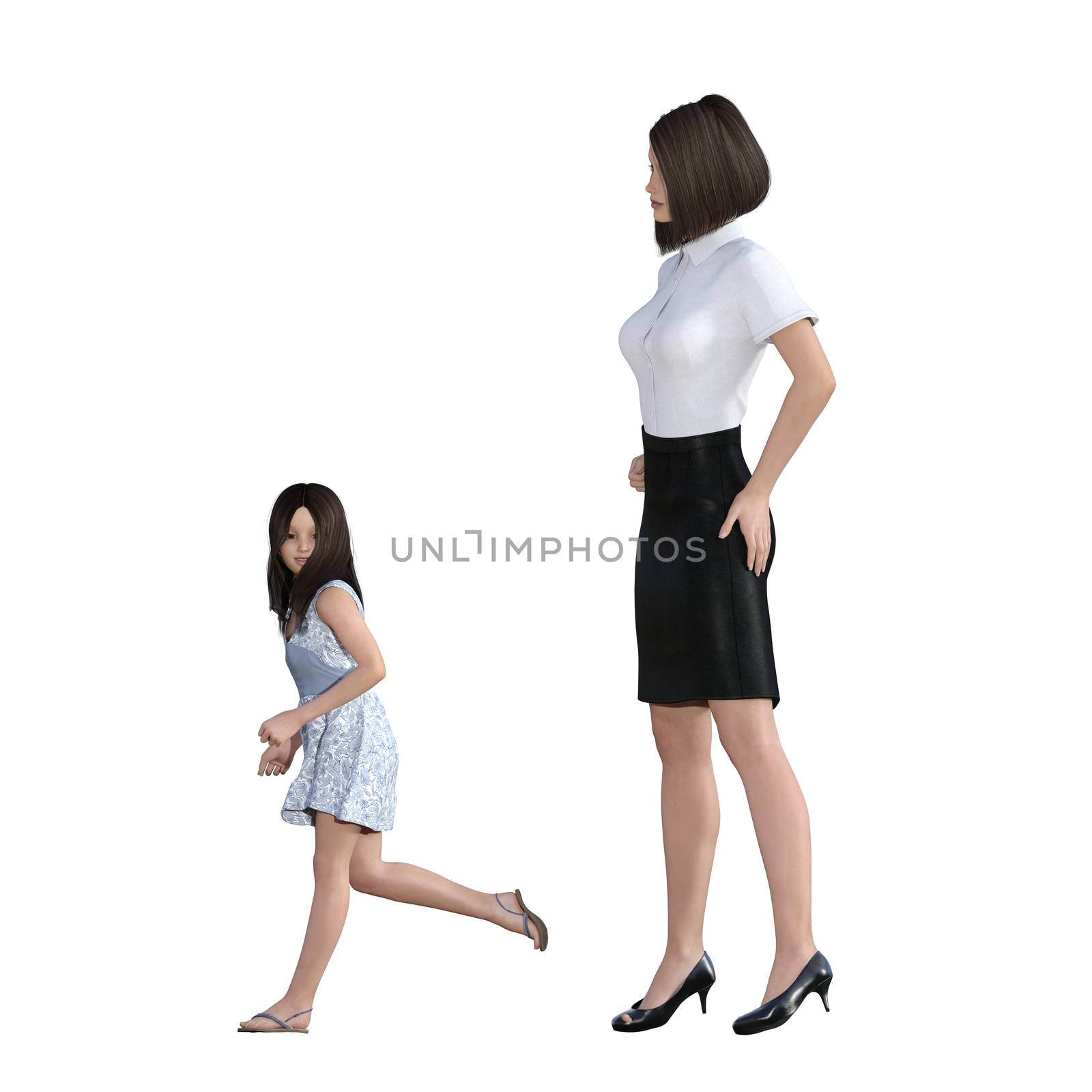 Mother Daughter Interaction of Girl in Trouble Running by kentoh
