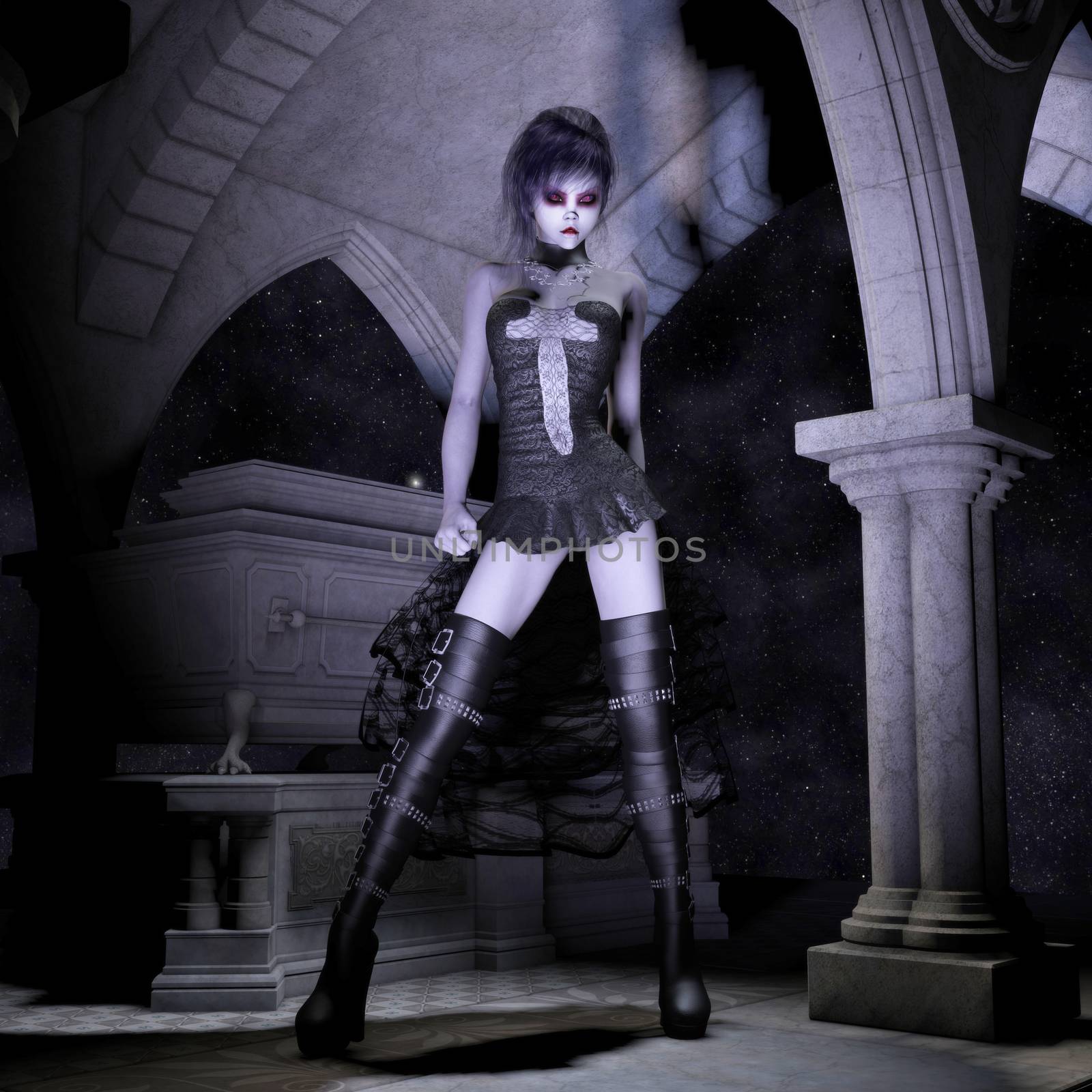 3D Illustration; 3D Rendering of a gothic Female by 3quarks