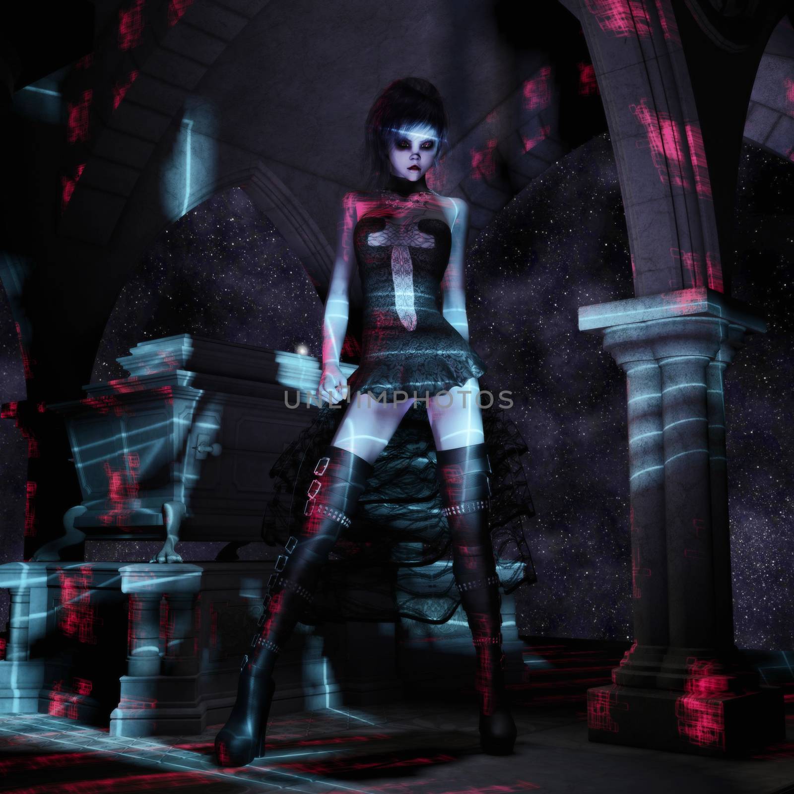 3D Illustration; 3D Rendering of a gothic Female by 3quarks