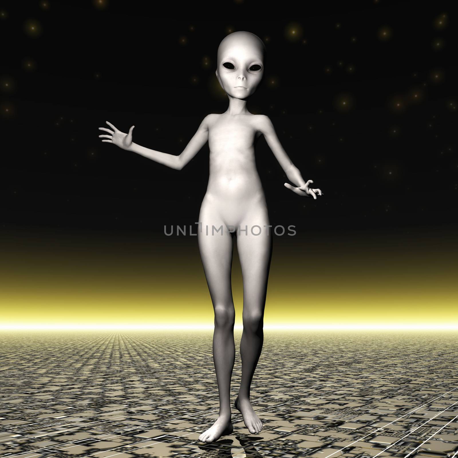 3D Illustration; 3D Rendering of an Alien by 3quarks