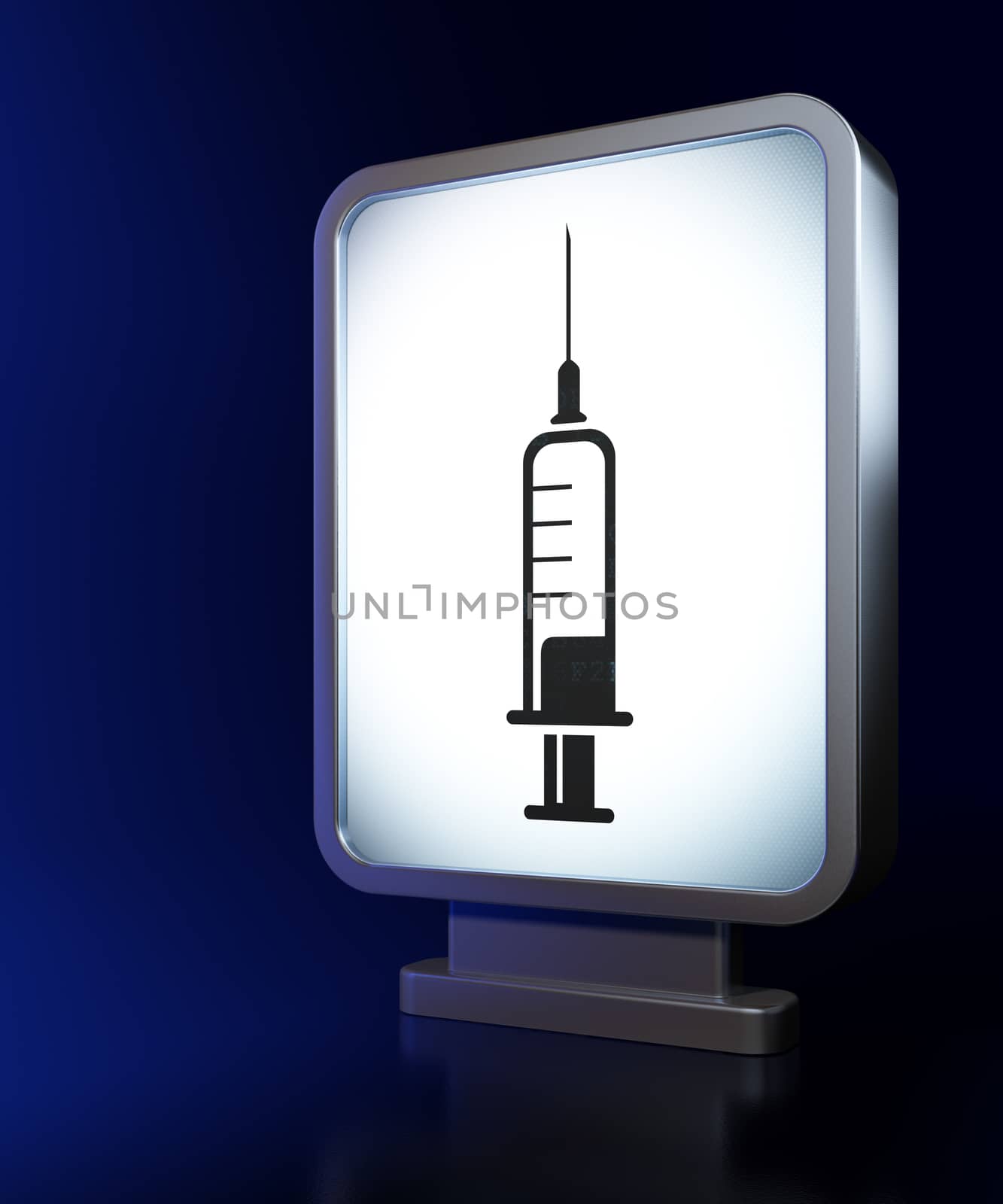 Healthcare concept: Syringe on billboard background by maxkabakov