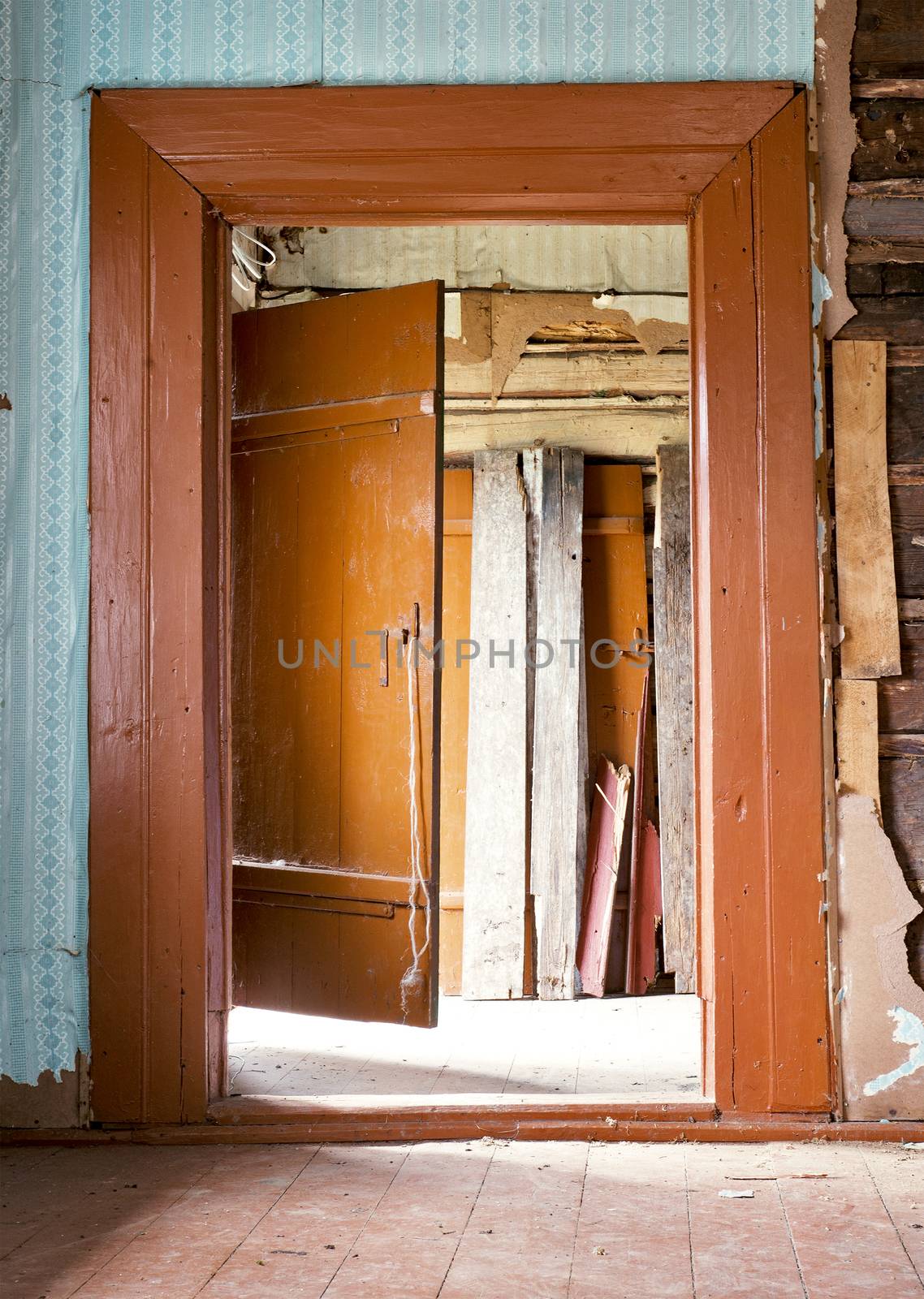abandoned very old wooden house interior background