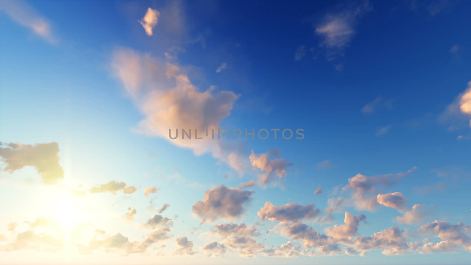 Cloudy blue sky abstract background, blue sky background with tiny clouds, 3d rendering

