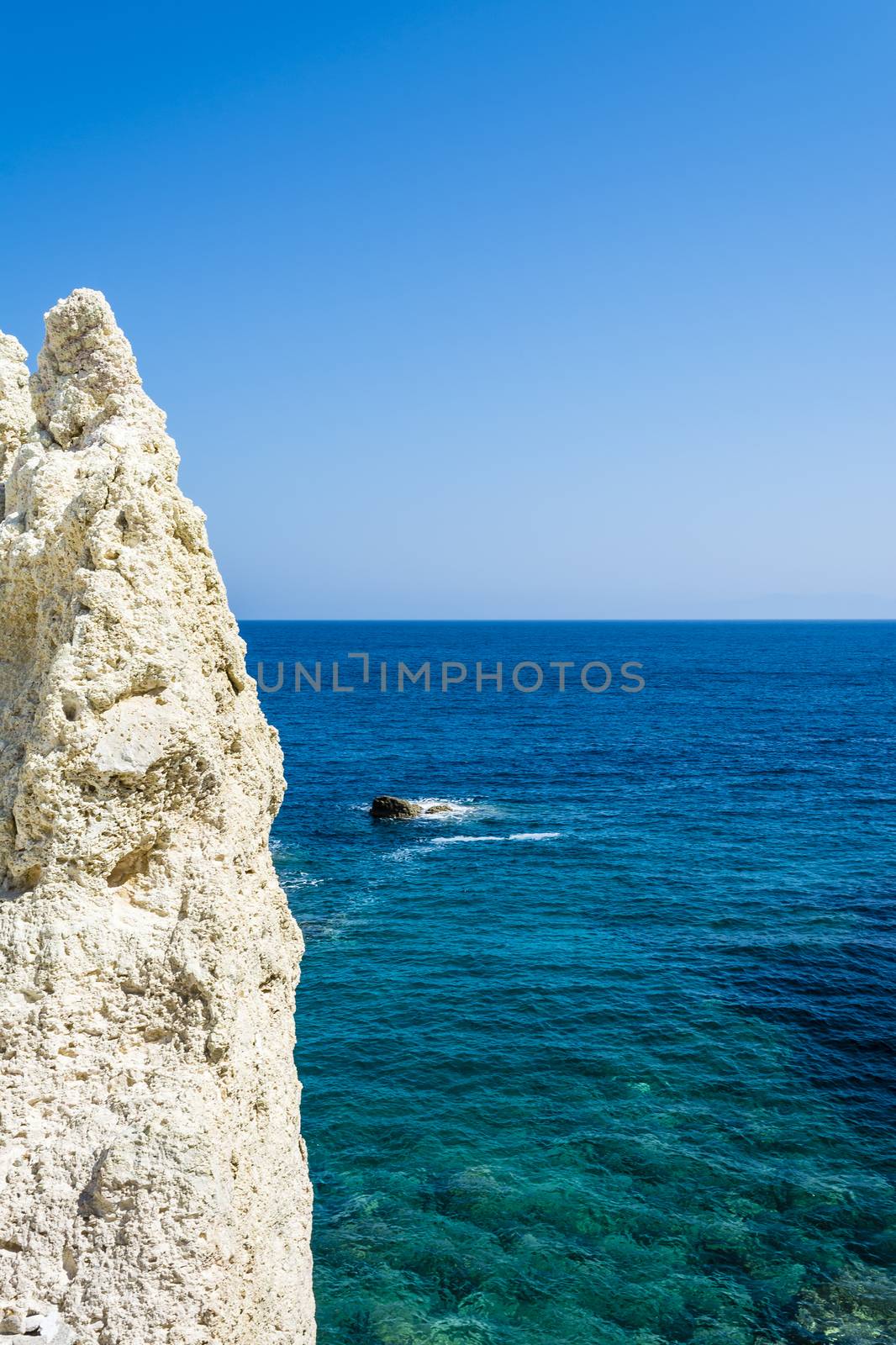 Sea landscape made of white mineral formations on Milos island, Greece by ankarb