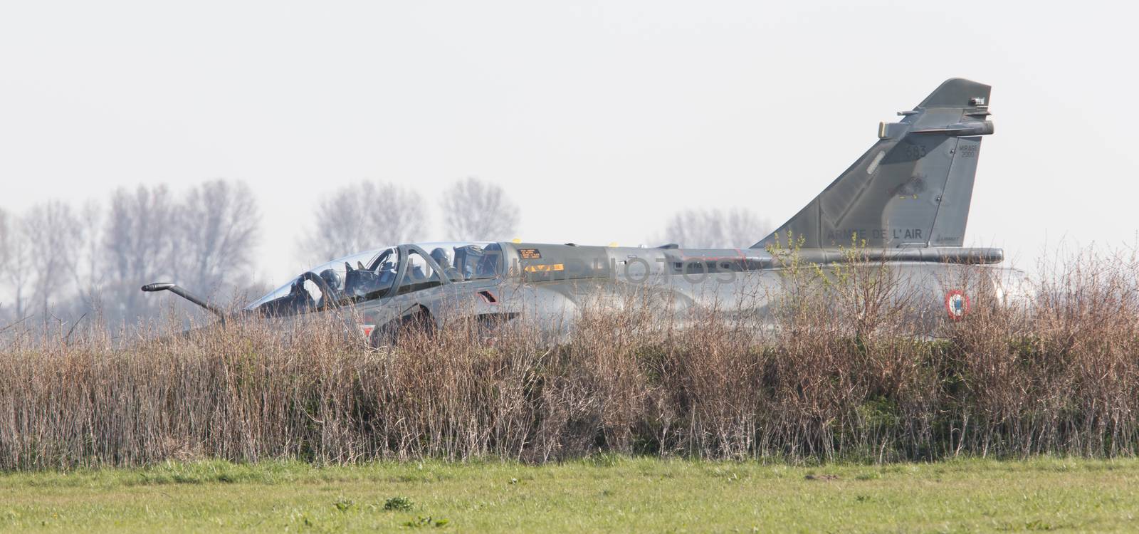 LEEUWARDEN, NETHERLANDS - APRIL 11, 2016: French Air Force Dassault Mirage 2000N during the exercise Frisian Flag. The exercise is considered one of the most important NATO training events this year.