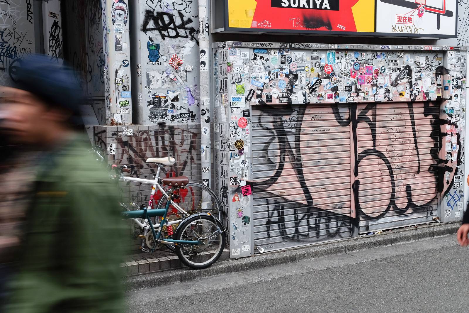 Tokyo, Japan - March 30, 2016 :Bumper stickers and graffiti on the street,Harajuku,Tokyo Japan.Harajuku is known as a center of Japanese youth culture and fashion.