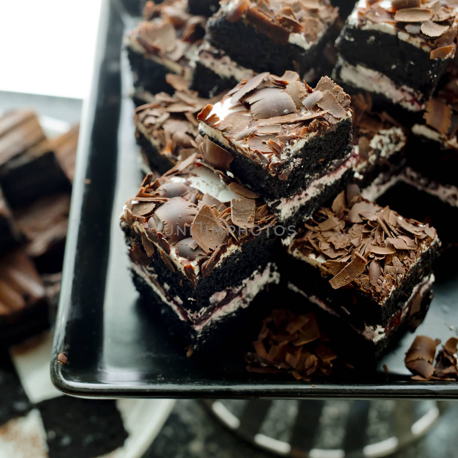 Cake chocolate brownies on bake tray by art9858