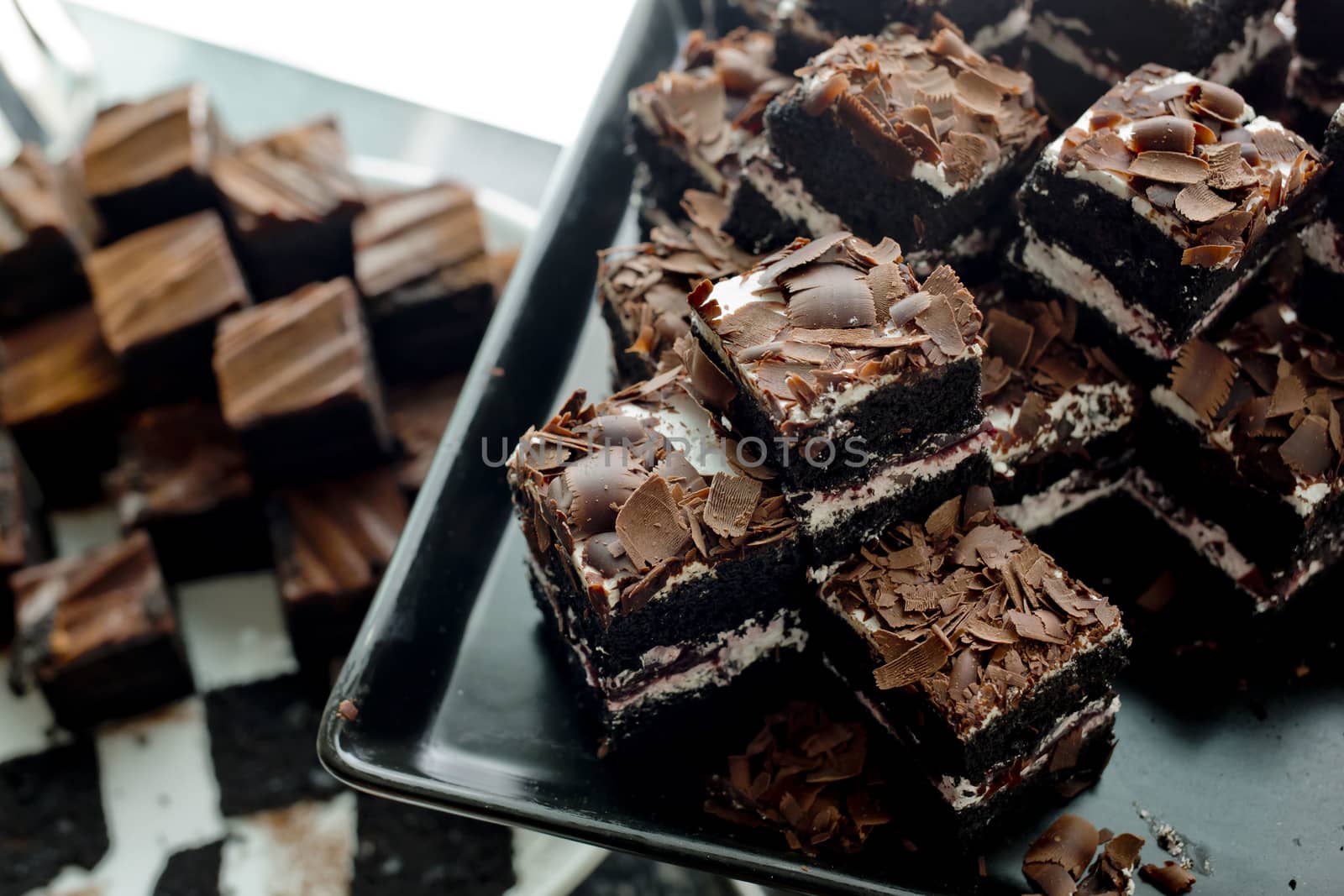 Cake chocolate brownies on bake tray by art9858