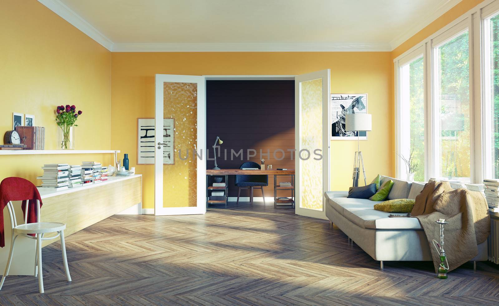 modern living room interior. 3d rendering design concept