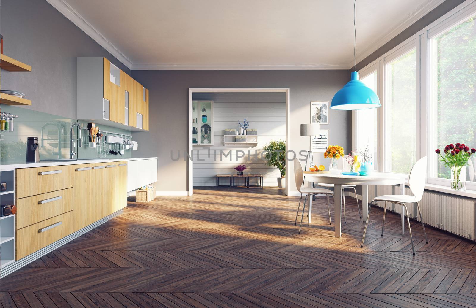 modern kitchen interior. 3d concept