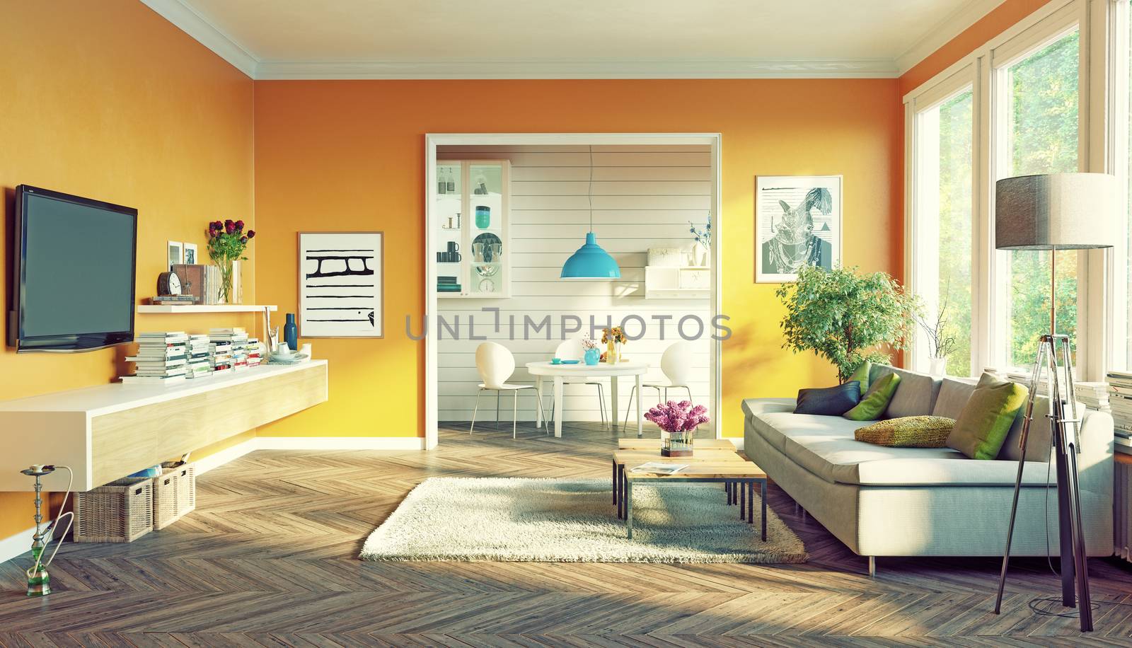 modern living room interior design. 3D rendering concept