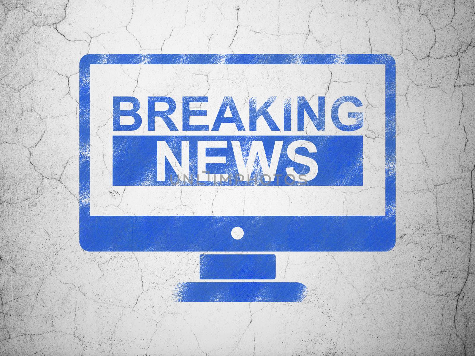 News concept: Blue Breaking News On Screen on textured concrete wall background