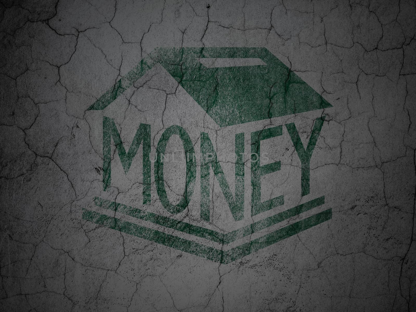 Money concept: Green Money Box on grunge textured concrete wall background