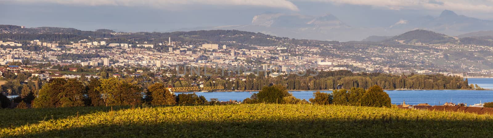 Panorama of Lausanne - seen late afternoon. Lausanne, Vaud, Switzerland.