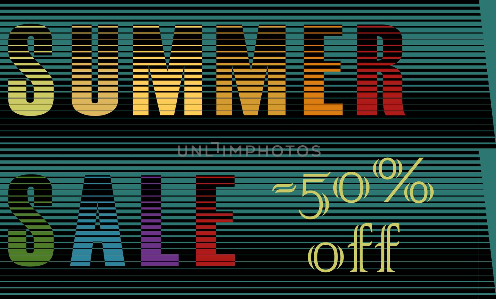 Summer Sale Inscription. Striped  Colorful Letters.  Illustration