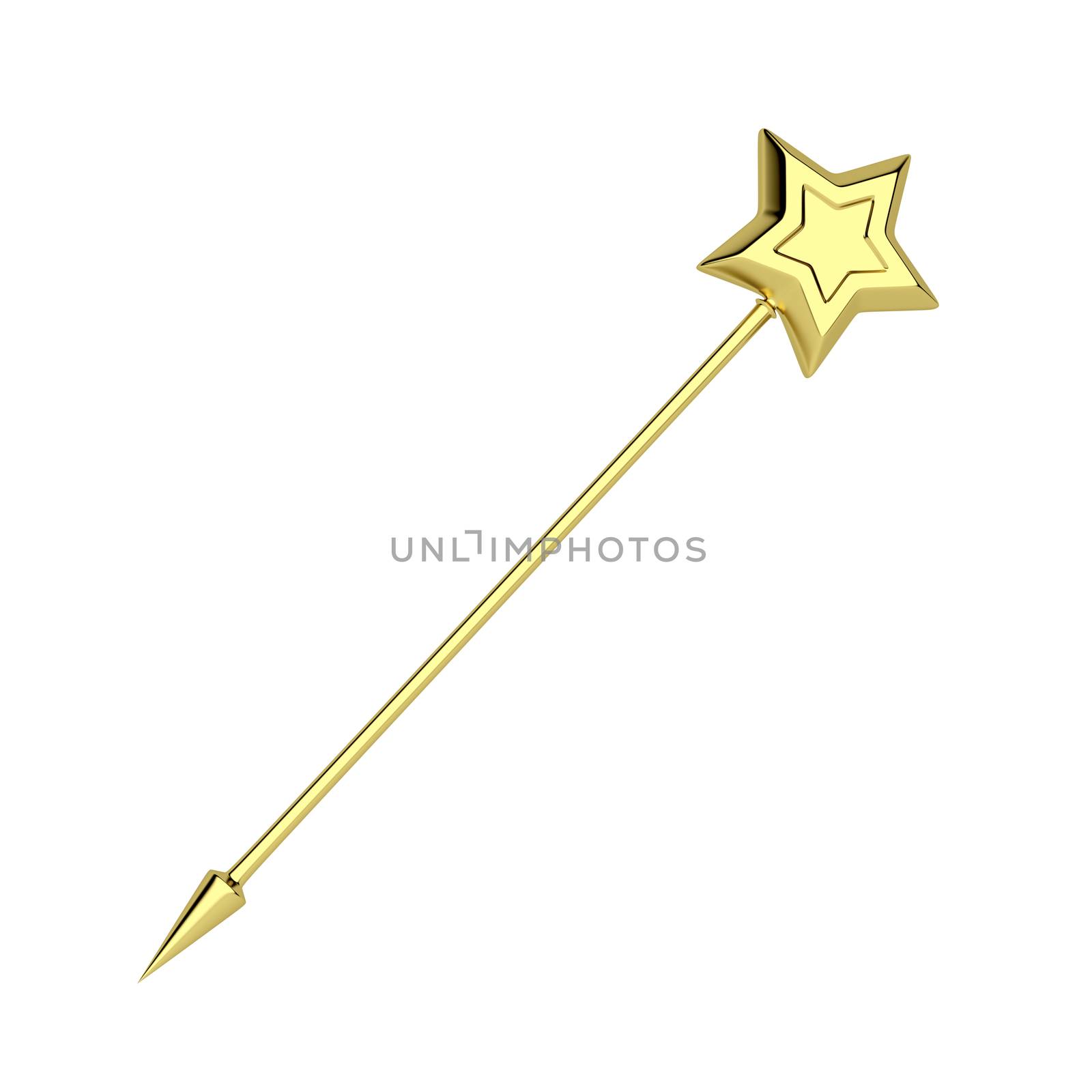 Golden magic wand isolated on white background