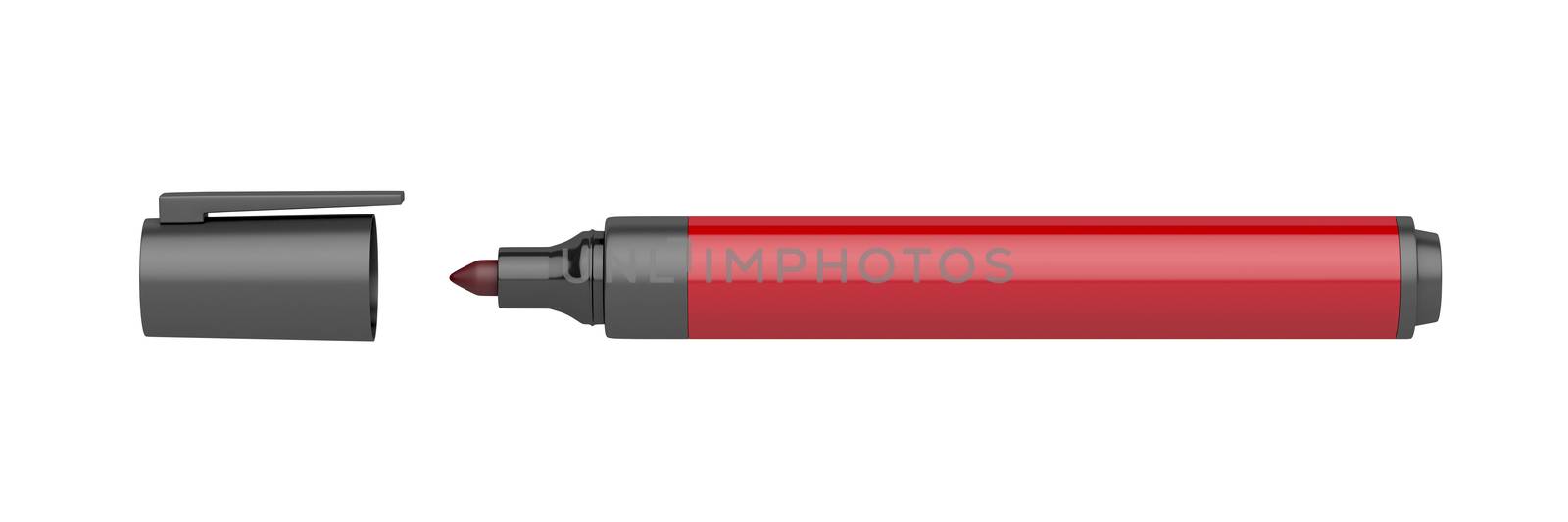 Red permanent marker isolated on white background 