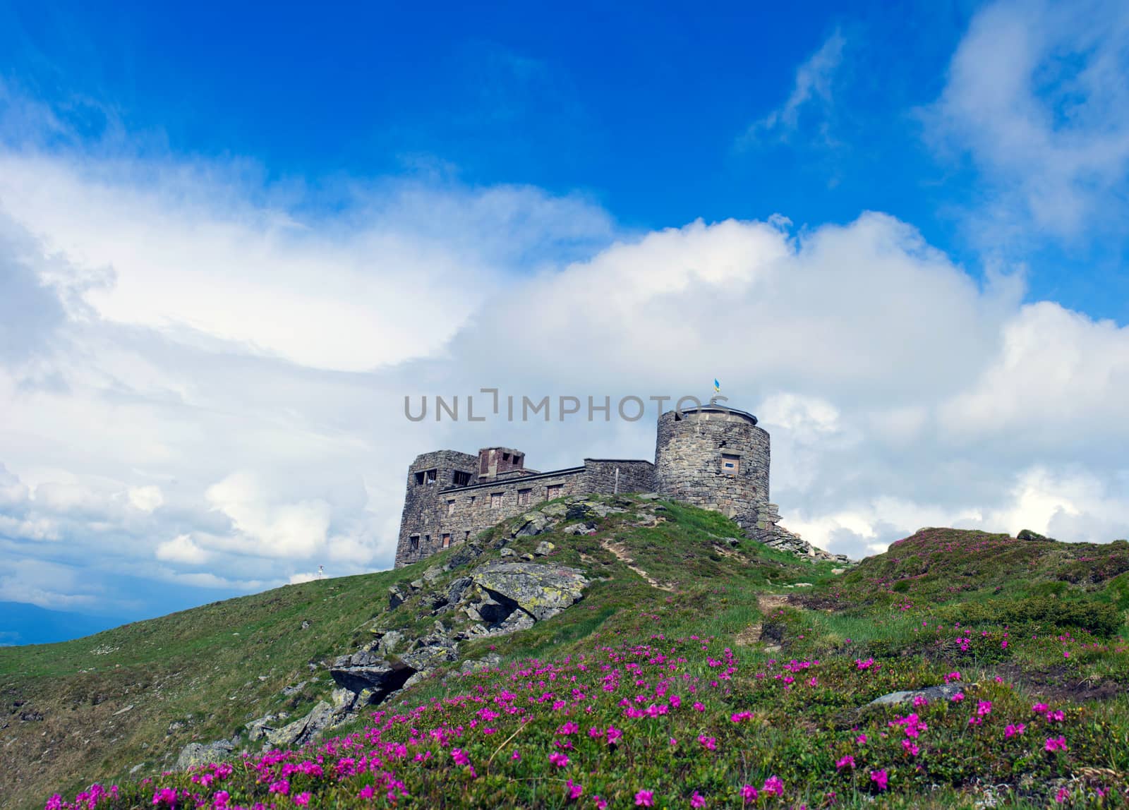 Ruins of astronomical observatory called White Elephant in Czarnohora Mountains, Carpathian Mountains, Ukraine