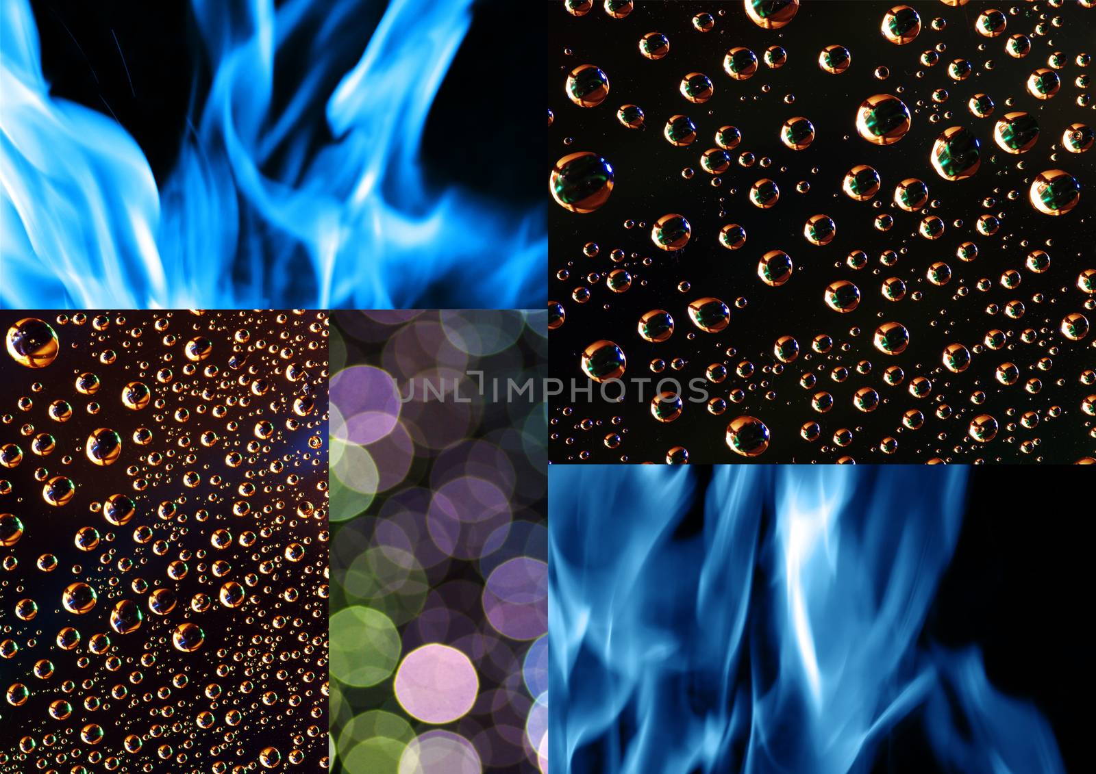 Water, circular reflection and blue fire background