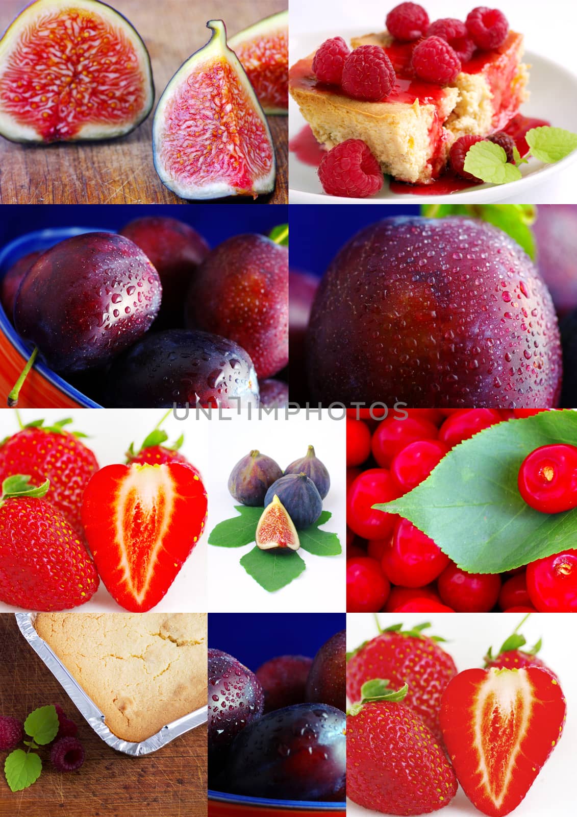 colorful fruit collage with cake