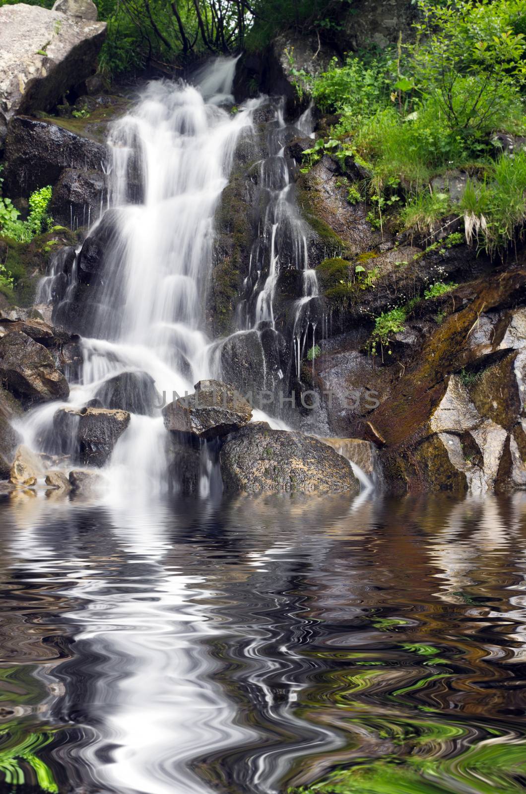 landscape with waterfall in the mountains