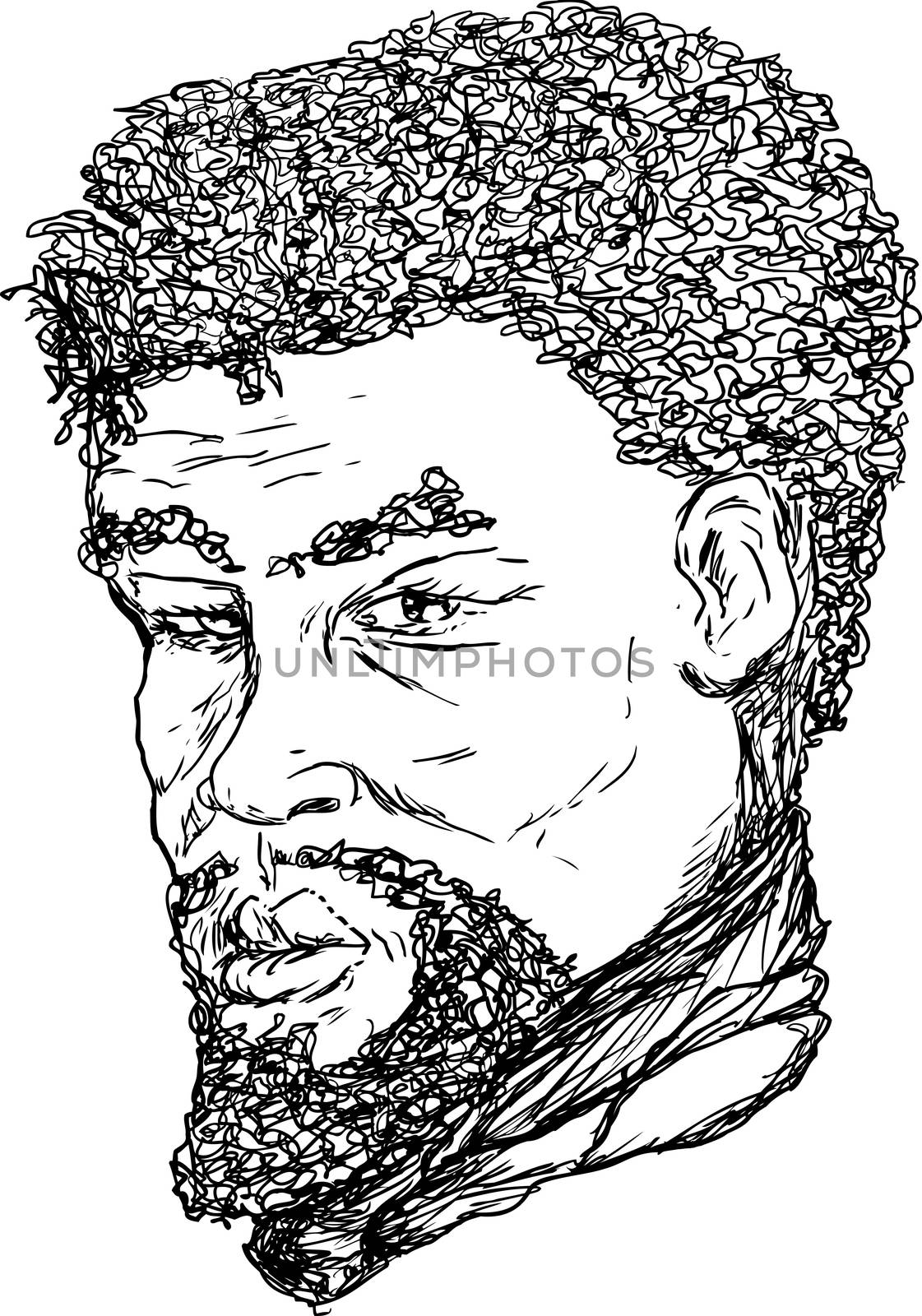 Outlined ink portrait of 18th century African man