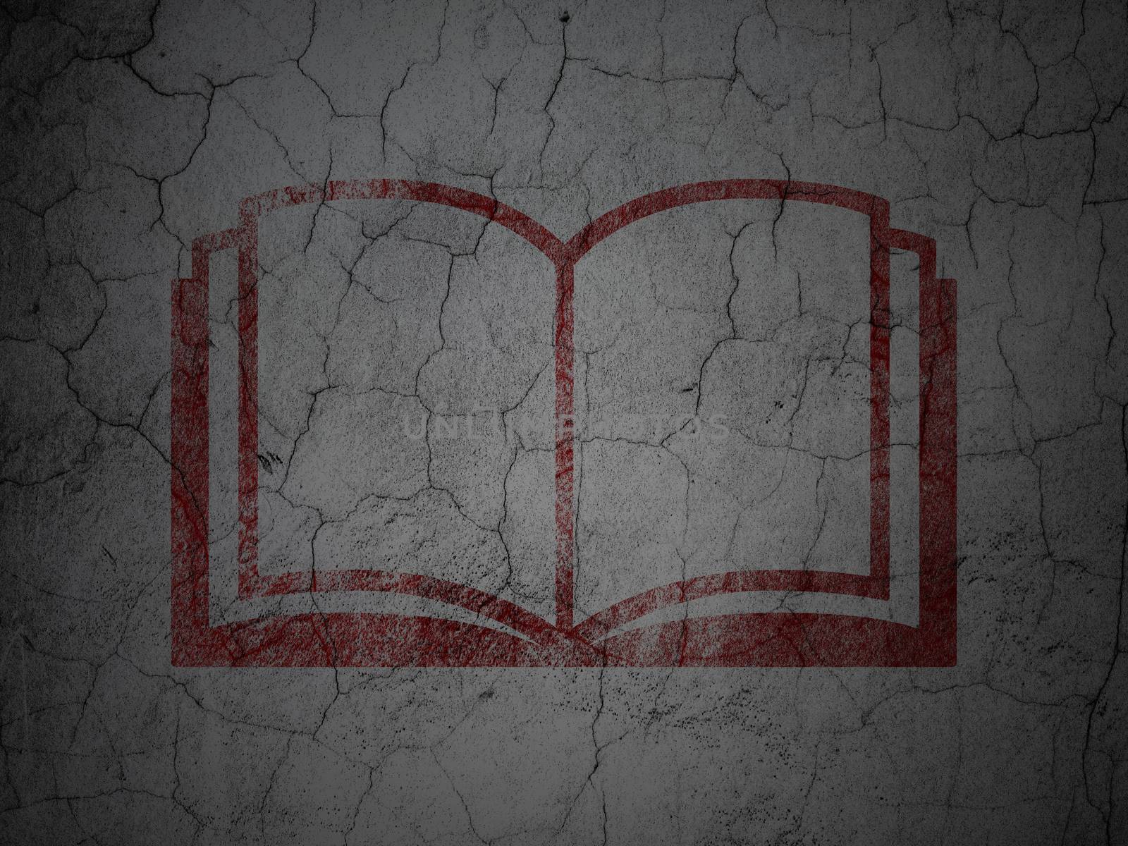 Science concept: Red Book on grunge textured concrete wall background
