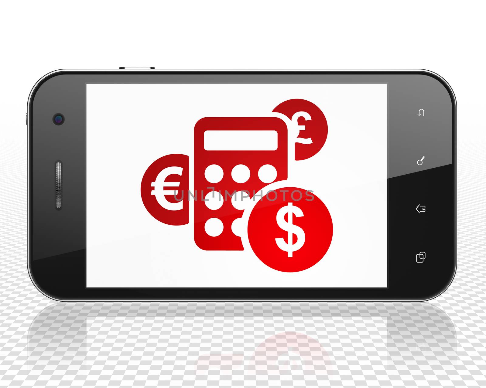 Marketing concept: Smartphone with red Calculator icon on display, 3D rendering