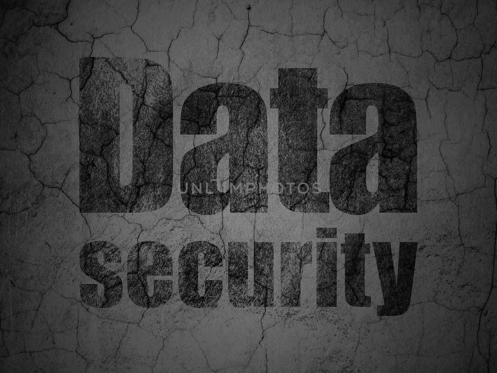 Protection concept: Black Data Security on grunge textured concrete wall background