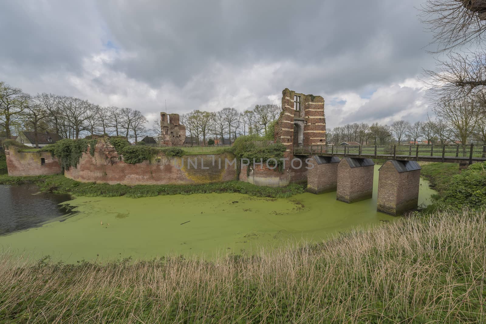 Ruins of an old medieval castle in the town of Batenburg in the Netherlands
