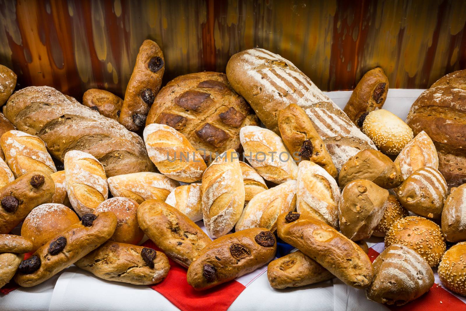 a lot of bread on a table