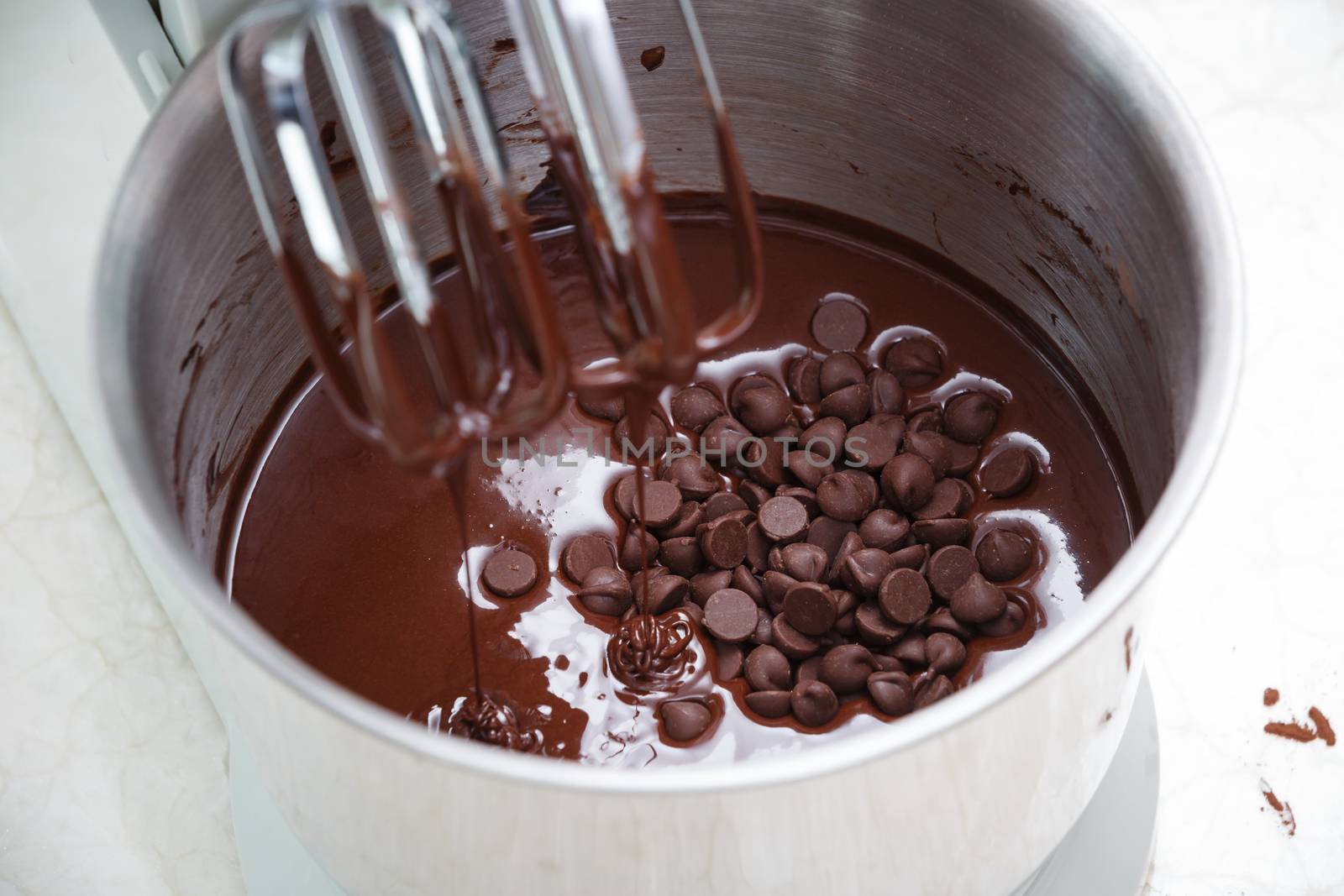 mixing chocolate dough with dough mixer