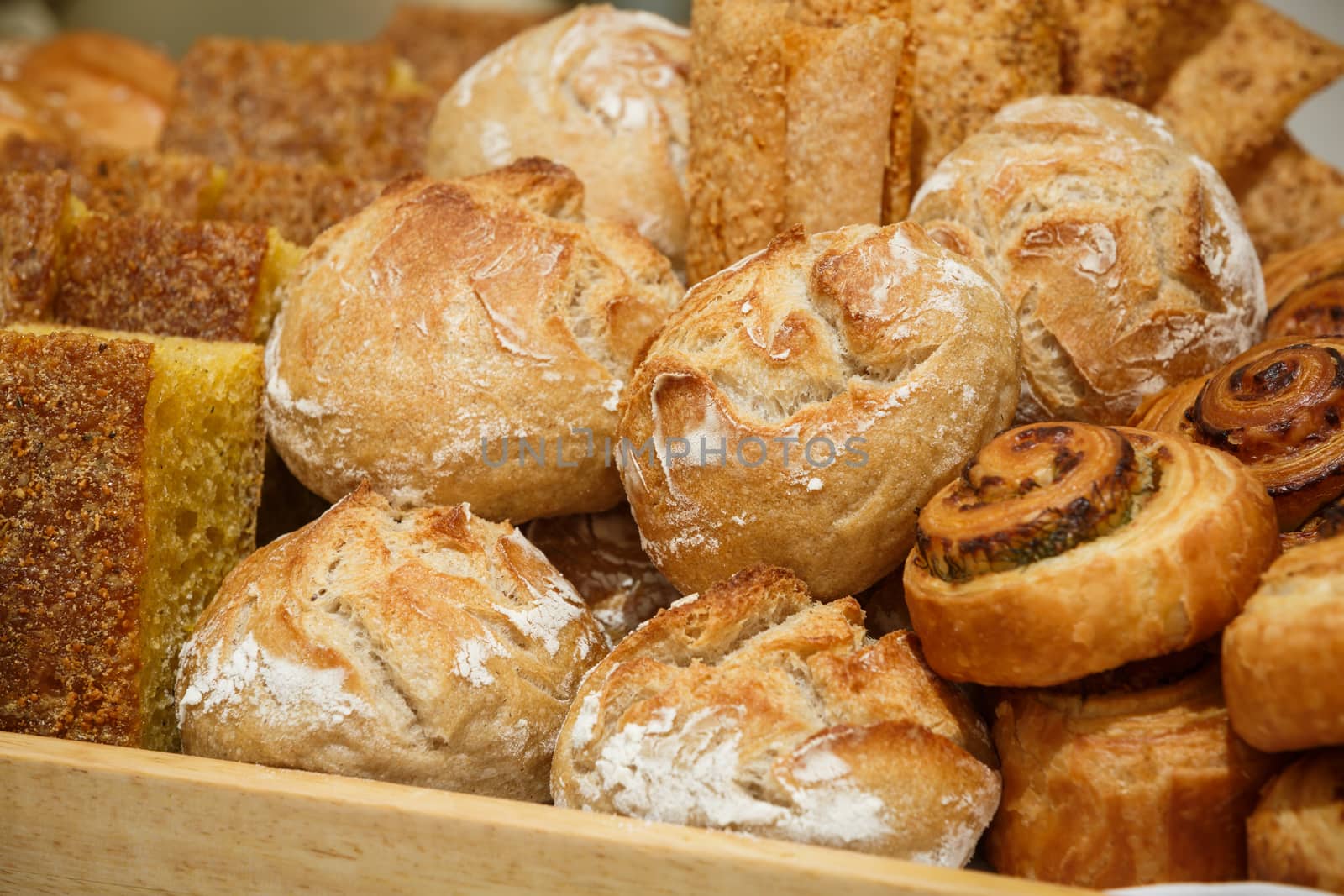 pastry in a wood tray