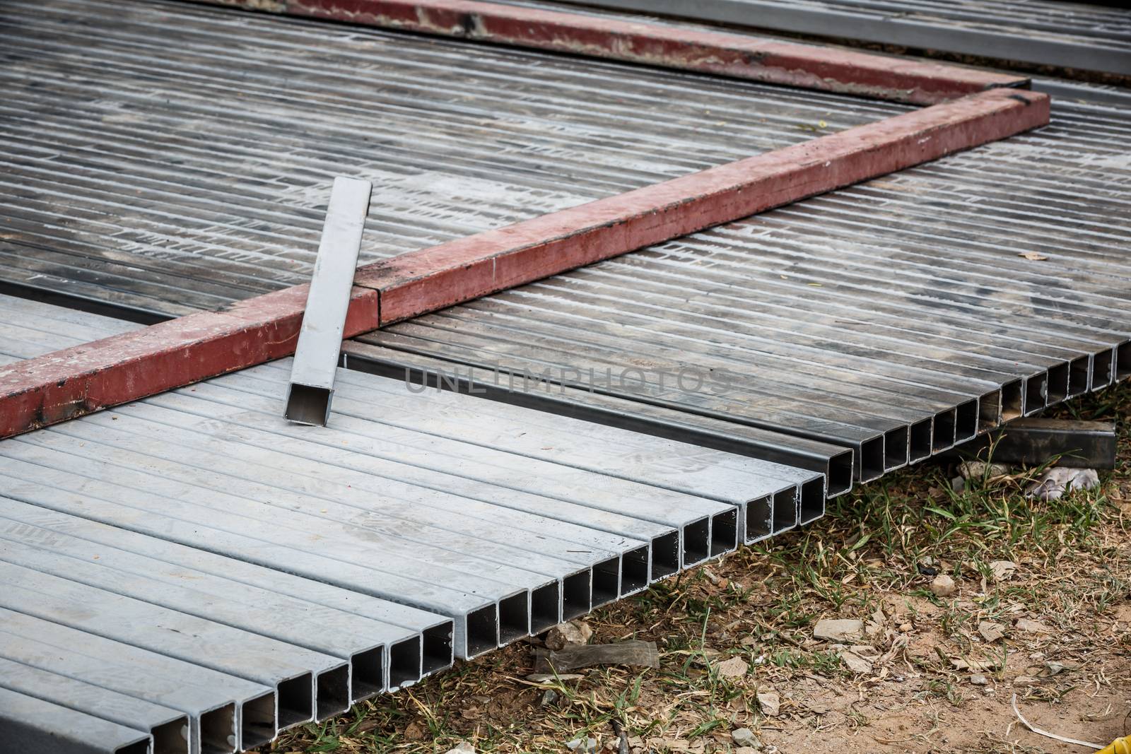 painted steel bar on the ground